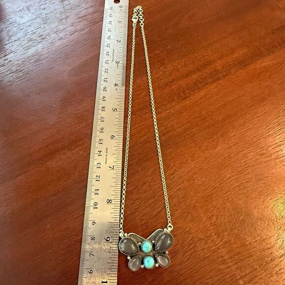 Stunning Turquoise & Labradorite Butterfly Pendant Necklace Sterling Silver New - Picture 5 of 5